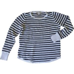 LOFT 100% Cotton Striped Nautical Coastal Preppy Sweater Black White M